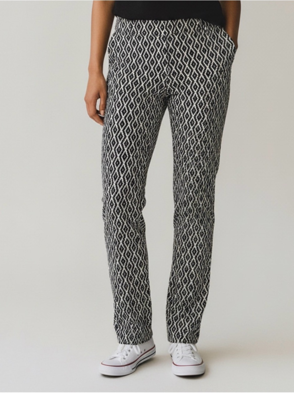 🫶🏻 Gibson Latimer Black & White Printed Straight-Leg Pants Wide Elastic Waist